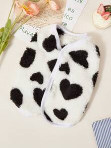PETSIN 1pc Pet Cat Dog Universal Cute Black And White Love Pattern Printed Double Sided Elastic Plush Comfortable Warm Open Button Dog Sleeveless Jacket - Multicolor - View 2