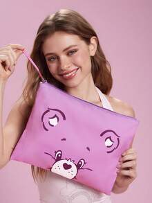 SHEIN X Care Bears Colorful Bear Face Multi-Purpose Zipper Bag, Portable, Available As Single Or Set, Great For Cosmetics, Tech Gadgets And Personal Use - Purple and blue powder - View 5