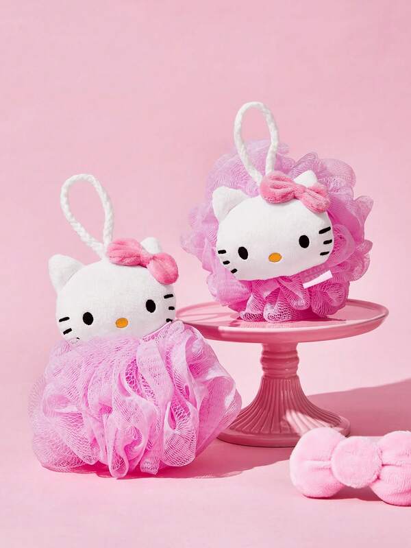 HELLO KITTY AND FRIENDS | SHEIN 可愛洗澡刷、沐浴海綿與超柔軟起泡網，趣味加大設計，附掛繩