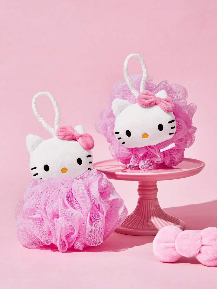 HELLO KITTY AND FRIENDS | SHEIN 可愛洗澡刷、沐浴海綿與超柔軟起泡網，趣味加大設計，附掛繩 - 粉色 - 查看 1