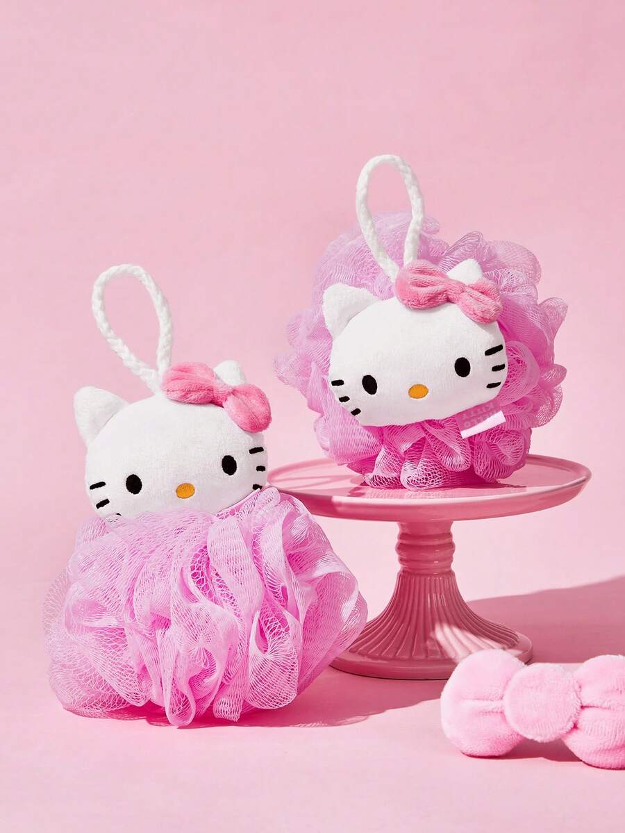 HELLO KITTY AND FRIENDS | SHEIN Cute Bath Brushes, Bath Sponges, And Ultra-Soft Foaming Nets With Fun, Oversized Designs For Bathing, Complete With A Hanging Rope. - Pink - View 1