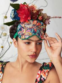 Frida Kahlo X SHEIN Letter & Plant Floral Pattern Printed Eye Mask,Gifts - Green - View 9