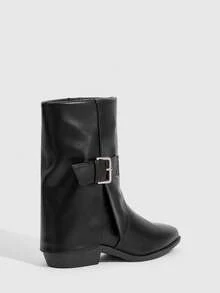 Daringsoles Women's Small Square Toe Black Ankle Boots Fashionable And Elegant Thick Heel Styling Circumference Bottom Reverse Set Buckle Versatile And Thin Outdoor - Black - View 4