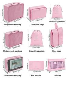 Found Favorite 9-Piece Portable Travel Luggage Storage And Organizing Bag, Essential For University Dormitories, Travel Backpack Luggage Storage Bag, Travel - Pink - View 2