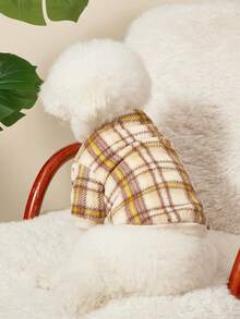 PETSIN 1pc Pet Cat Dog Universal Fashion Classic Checkered Pattern Printed Cute Double Sided Elastic Plush Comfortable Warm Dog Round Neck Sweatshirt - Multicolor - View 3