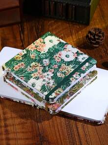 1pc Square Fabric Cover Blank Sketchbook, Thick Paper Drawing Book, Portable Art Notebook For Students, High-Quality Cute Stationery Gift, Colors: Green/Red/Gold - multicolor - View 10