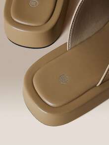 HighSole Bimetal Square Buckle Minimalist Light Luxury Style Cool Slippers Vacation Casual Versatile Wear - Brown - View 3