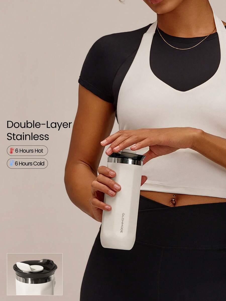 GLOWMODE Sip Your Glow Stainless Steel Insulated Beverage Tumbler Set With Keychain Strap Gym Studio Hiking Office Outdoors Travel Holiday - White - View 1