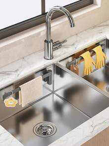 1Pc Sink Rag Holder, Punch‑Free Wall‑Mounted Kitchen Storage Rack, Towel Bar Paper Towel & Plastic Wrap Organizer - Multicolor - View 7