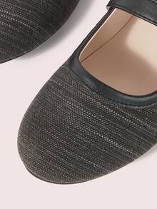 CUCCOO DOLLMOD French Linen Patchwork Mary Jane Shoes Round Toe Single Strap Daily Versatile Commute Flat Shoes For Women Fall Shoes - Black - View 4