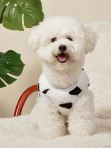 PETSIN 1pc Pet Cat Dog Universal Cute Black And White Love Pattern Printed Double Sided Elastic Plush Comfortable Warm Open Button Dog Sleeveless Jacket - Multicolor - View 5