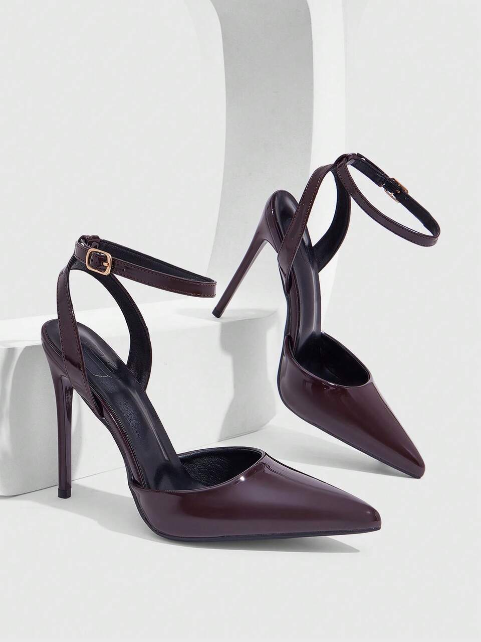 CUCCOO SZL Women's Pointed Toe Coffee Brown Glossy Slingback High Heel Pumps, Sexy Fashion Basic Minimalist Party Banquet Nightclub Outfit