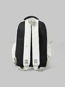 ROMWE Anime College Style Multi-Color Polka Dot Printed Lace Multi-Pocket Large-Capacity White Backpack With Wing Card Cover Badge Decoration, Suitable For School - multicolor polka dot - View 5