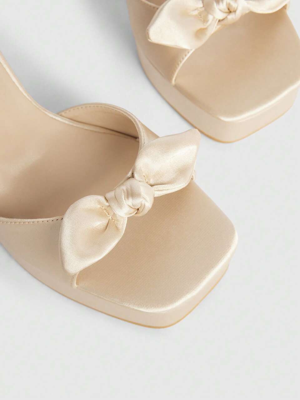 CUCCOO LuxiPop Women's Champagne Satin Bow Decor Back Strap Fashion Sexy Glamorous Chunky High Heel Sandals