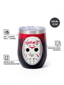 WB Horror X SHEIN 360ml/12oz 不鏽鋼防漏蓋隨行杯，適用熱飲/冷飲，適配大多數杯架，送禮首選 - 黑紅色 - 查看 2