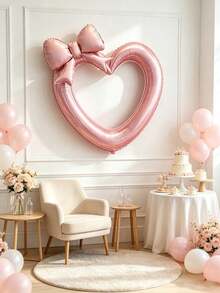 Embroidered, Open-Work Heart-Shaped Bow With Aluminum Foil Balloon. Perfect For Girls' Birthday Parties, First Birthday Decorations, Engagement Proposals, Friend Gatherings, And Backdrop Decorations For Dessert Tables. - 3Pcs Hollow Love Bow - View 14