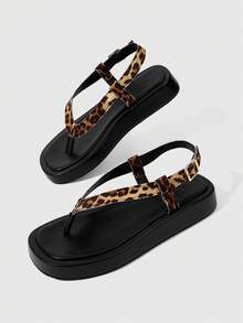HighSole 女士可调节搭扣露趾厚底凉鞋，柔软舒适防滑，适合都市简约风格、休闲、通勤、观光、海滩、音乐节等场合，是百搭的夏季服饰。 - 豹紋棕 - 查看 7
