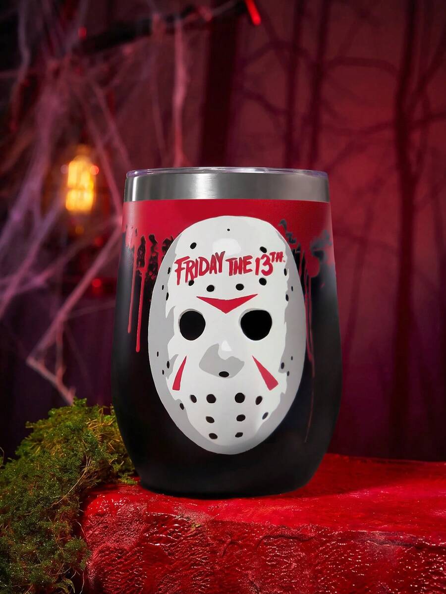 WB Horror X SHEIN 360ml/12oz 不鏽鋼防漏蓋隨行杯,適用熱飲/冷飲,適配大多數杯架,送禮首選 - 黑紅色 - 查看 1