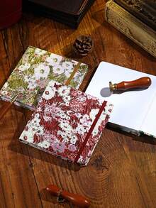 1pc Square Fabric Cover Blank Sketchbook, Thick Paper Drawing Book, Portable Art Notebook For Students, High-Quality Cute Stationery Gift, Colors: Green/Red/Gold - multicolor - View 6