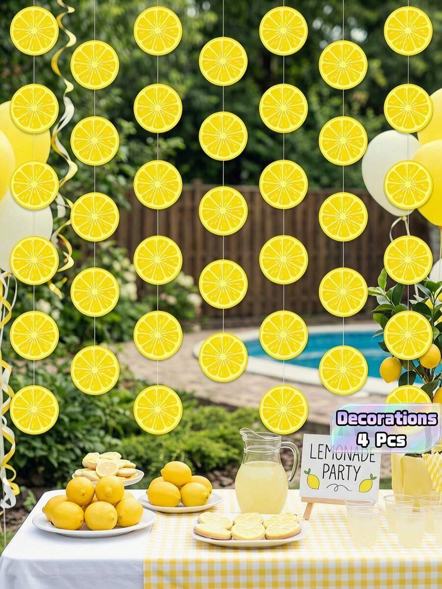 4/8入檸檬主題裝飾橫幅,夏季水果主題紙製派對裝飾,創意檸檬造型紙飾品,適合 - 檸檬款 - 查看 1