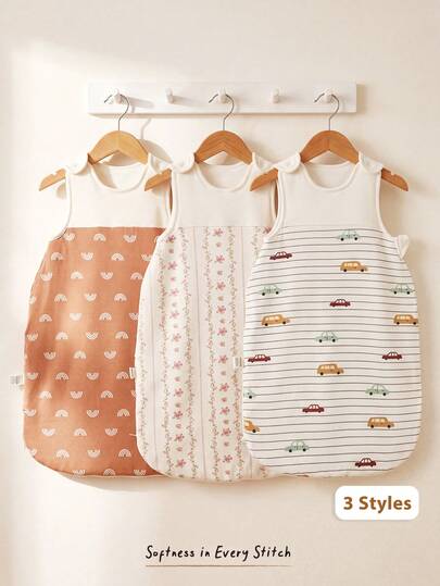 Cozy Pixies 1 Cute Printed Soft Autumn And Winter Sleeveless Spliced Baby Four-Season Sleeping Bag, Daily Wear (3 Styles)