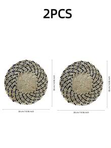 Haus Hana 1/2PCS Round Woven Placemat, Beige And Navy Geometric Pattern With Decorative Scalloped Edge And Textured Woven Detail, Boho Style Table Mat For Dining Table Setting, Kitchen, Everyday Meals, Dinner Parties And Home Table Decor - Multicolor - View 12