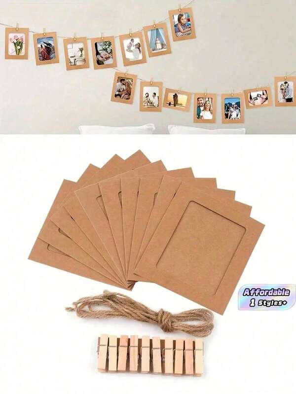 21 Pcs/Set,Cardboard Hanging Photo Frame, Capable Of Displaying 6-Inch Photos. DIY Paper Photo Frame With Clips And Strings, Easy To DIY Decorations For Birthdays, Weddings, Anniversaries, Halloween, And Christmas