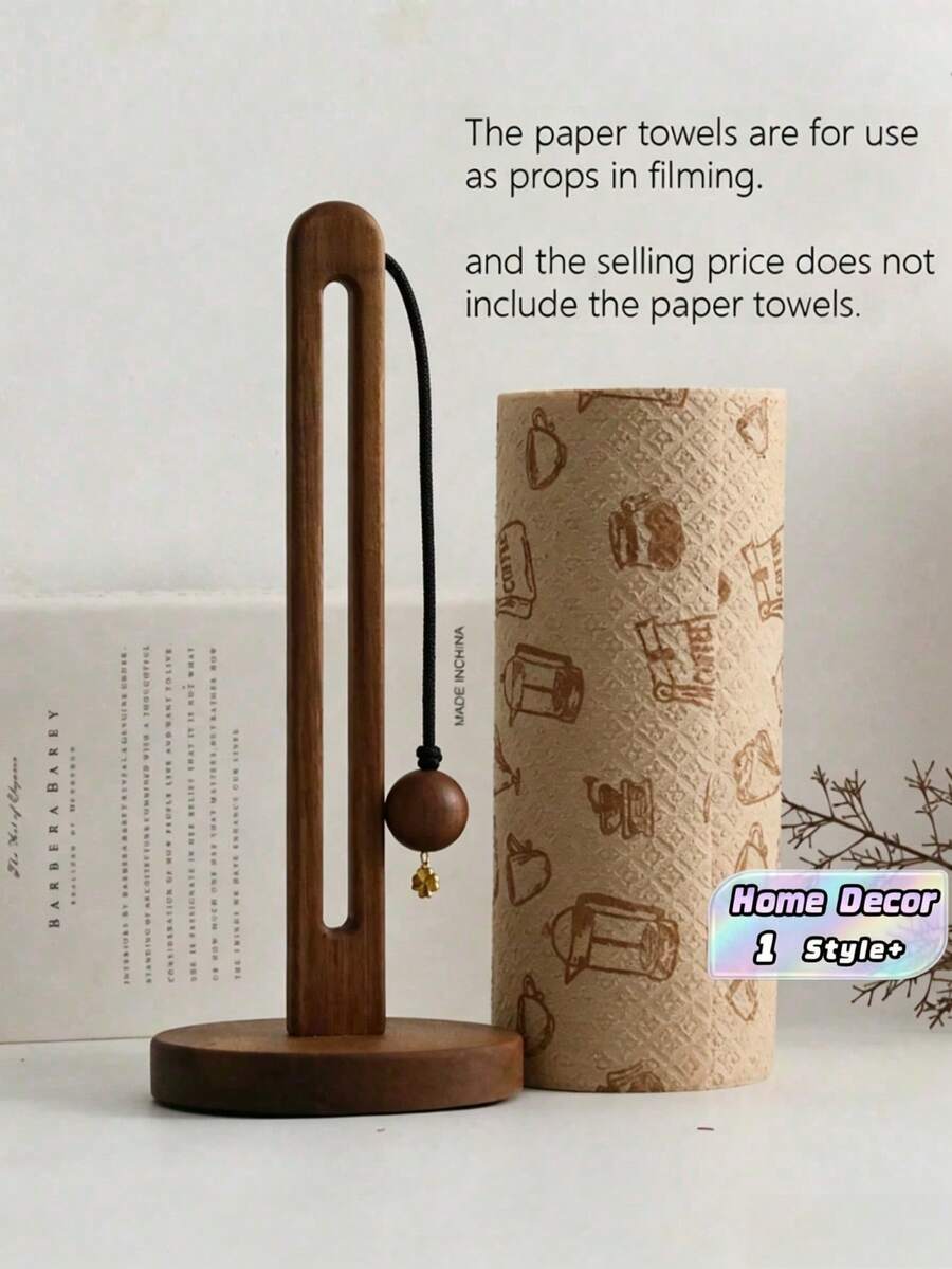 1 Piece Rosewood Tissue Paper Holder Tabletop Vertical Roll Rack Dispenser For Kitchen Bathroom Office Living Room Bedroom Dining Table Counter Shelf Home Decor Rustic Natural Wood Finish Space Saving Organizer Gift For Housewarming Holiday - Brown - View 1