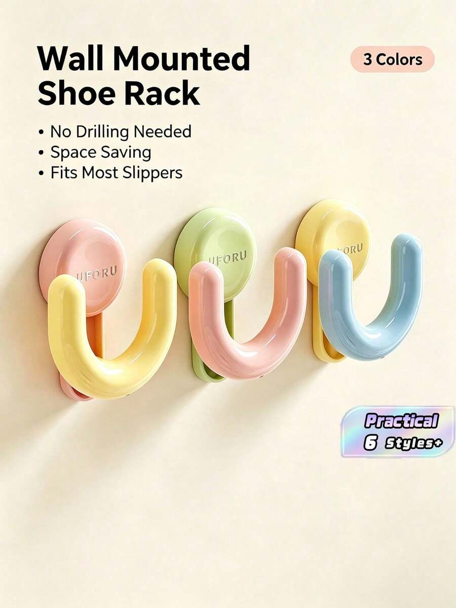 1pc Sucker Slipper Rack Vacuum Pressing Type Strong Punch-Free Hook 5kg Load-Bearing Sucker Hook Behind The Bathroom Door - Multicolor - View 1