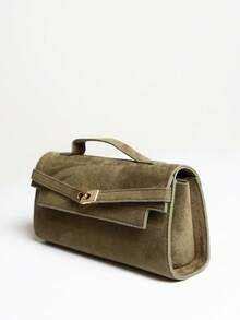 MUSERA Ladies Fashionable Elegant Simple Versatile Retro Classic Suede Handbag, Hardware Buckle Decoration, Dating Daily Shopping Afternoon Tea Party Banquet - Army Green - View 4