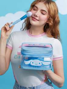 HELLO KITTY AND FRIENDS | SHEIN Cartoon Pattern Printed Translucent Portable Cosmetic Bag - Baby Blue - View 4