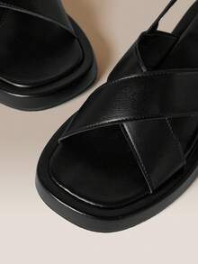 HighSole Minimalist Cross-Band Platform Sandals Open-Toed Flat-Soled Women's Rear Empty Sandals Casual Daily Wear - Black - View 4
