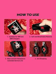 Harley Quinn X SHEIN 3件組數據線保護套，適用於充電器，充電線保護套（不含數據線） - 黑色 - 查看 3