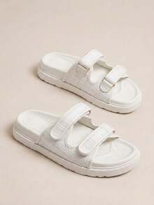 HighSole 女士交叉带罗马凉鞋，平底拖鞋，2025年夏季新品 - 白色 - 查看 4