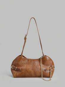 Ontre Women's Retro Brown Shoulder Bag, Fashion Avant-Garde Chain Strap Baguette Bag For Daily Use, Commuting, Shopping, Music Festivals - Brown - View 1