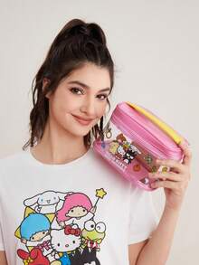 HELLO KITTY AND FRIENDS | SHEIN 可愛粉色半透明手提化妝包 - 粉色 - 查看 5