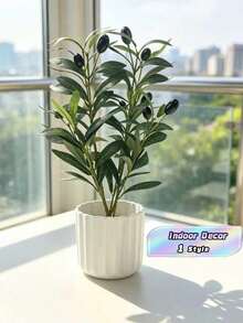 1 Piece Artificial Olive Tree Plant In Pot, Fake Olive Plant With Branches, Suitable For Home, Restaurant, Office Decor And Window Sill, Christmas And Holiday Scene Arrangement, Photography Stands (With Plastic Pot) - Multicolor - View 1