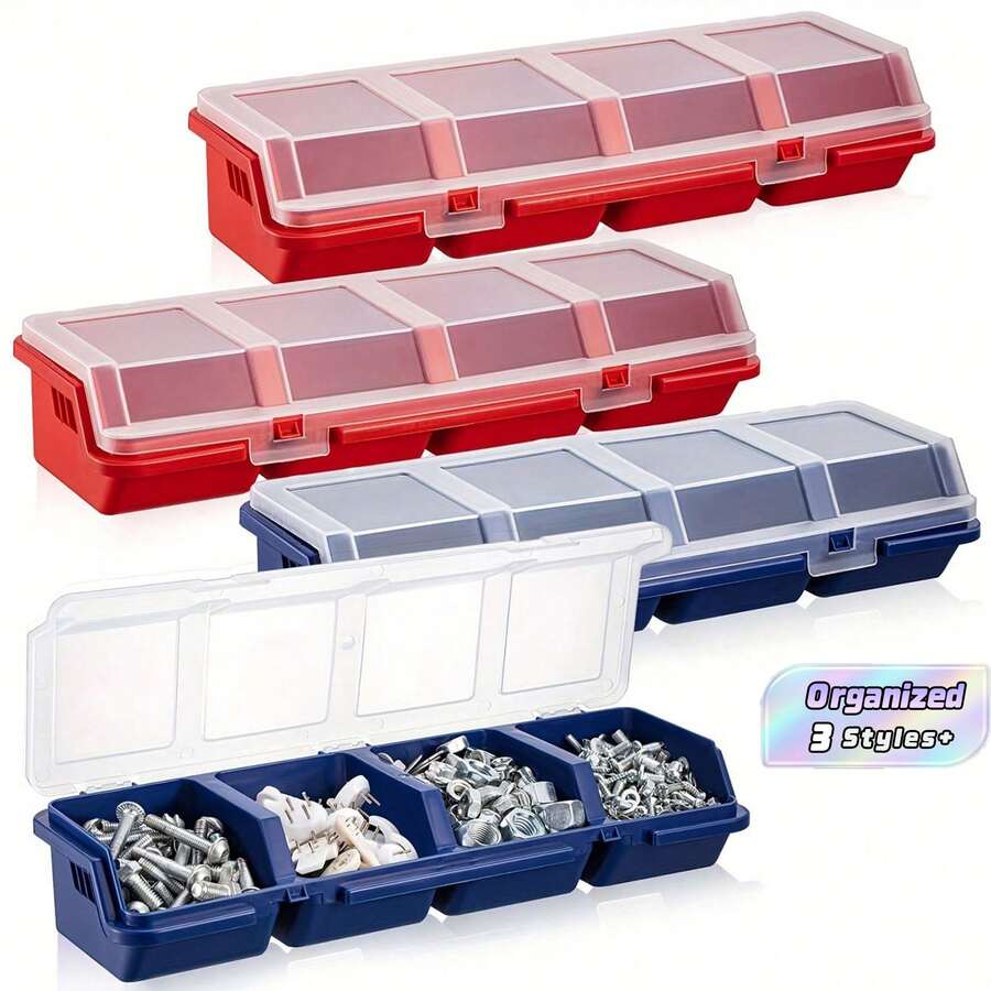 4-Grid Plastic Screw Storage Box With Lid - Durable Plastic Multi-Function Hardware Tool Parts Organizer - A - View 1