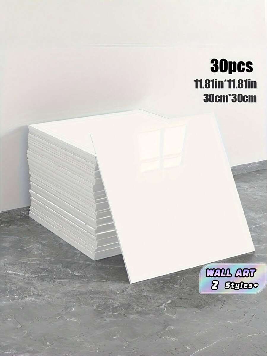 30/50Pcs Self Adhesive Wall Stickers Smooth Removable Oil Proof Waterproof Heat Resistant Tile Sticker For Kitchen Bathroom Renovation Wallpaper Decal 30x30Cm - pure white - View 1