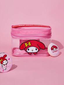 HELLO KITTY AND FRIENDS | SHEIN 1pc Cute Printed & Semi-Transparent Portable Cosmetic Bag - Red - View 3