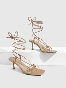 CUCCOO SZL 女款夏季方頭細高跟綁帶涼鞋，優雅時尚性感杏色露背slingback，適合派對、聚會、宴會、約會、夜店等場合 - 杏460# - 查看 2