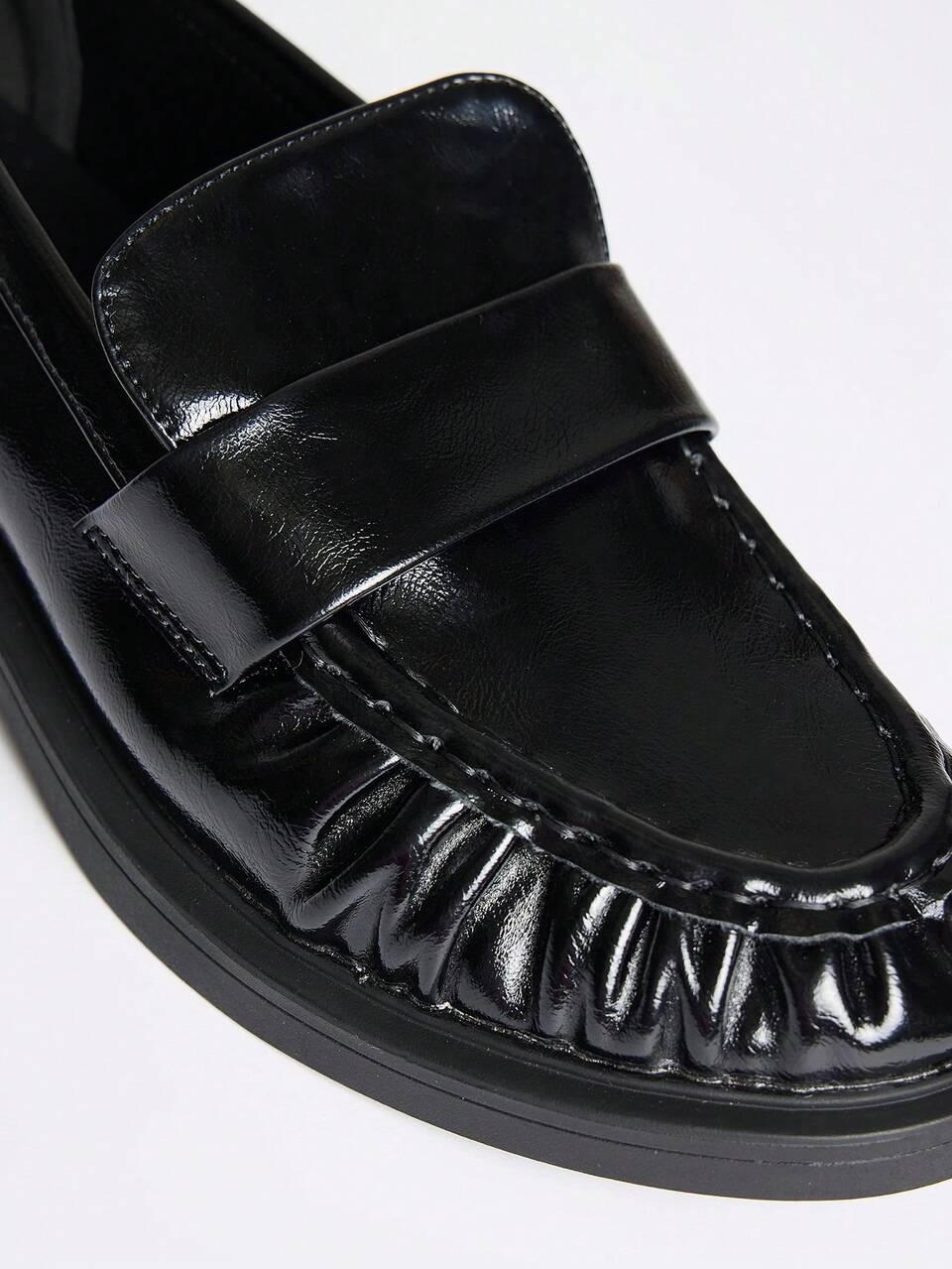 Black Patent PU Leather Loafers Festival Rave Ibiza Clubbing Streetwear Summer Fall Winter