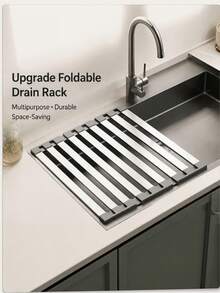 1pc Stainless Steel Expandable Foldable Sink Colander, Kitchen Dish Fruit Vegetable Draining Basket Over Sink Drying Rack - multicolor - View 7