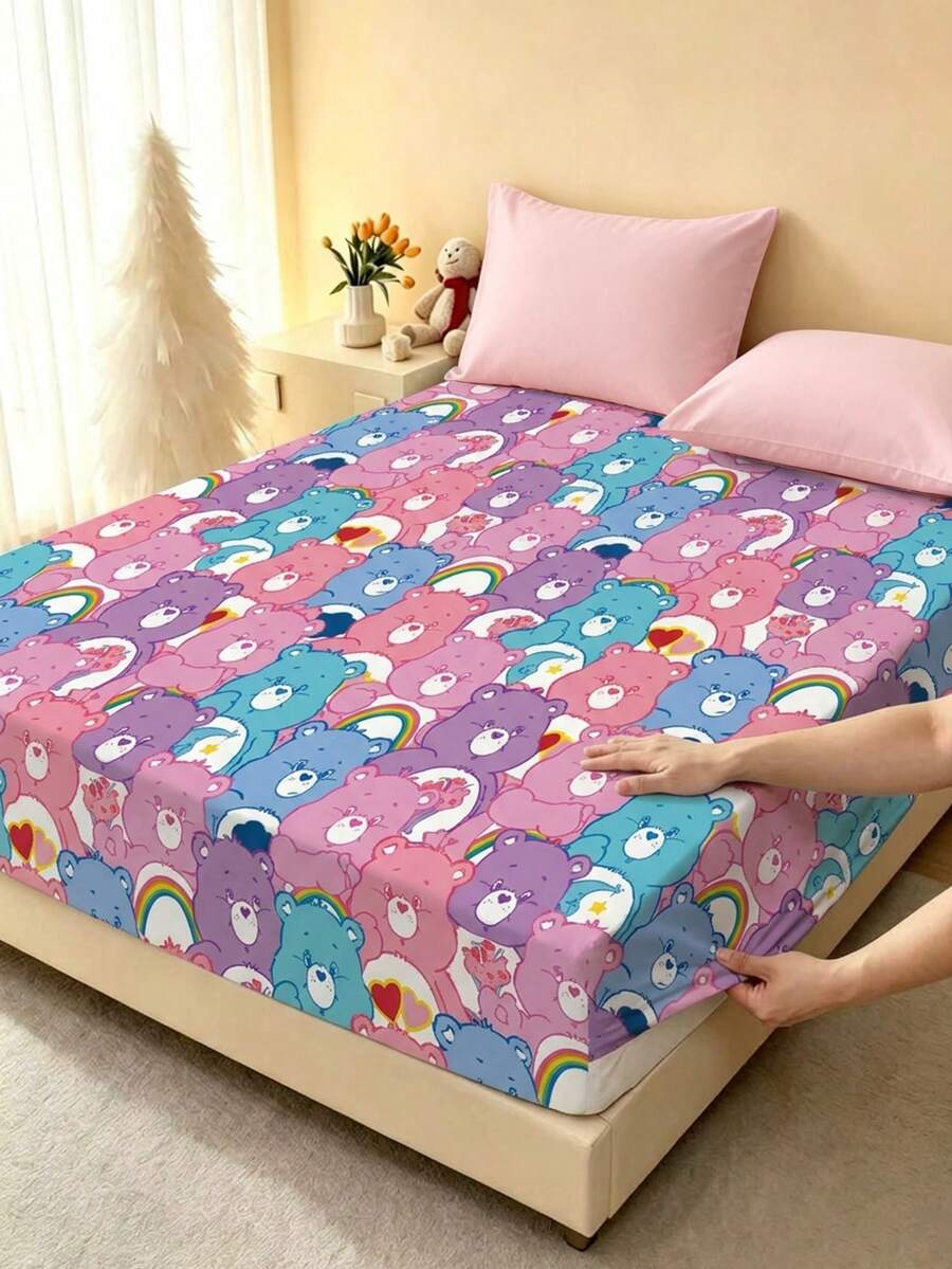 SHEIN X Care Bears 1 Piece Of Cartoon Printed Mattress (Excluding Pillowcase), Available In A Variety Of Sizes, Suitable For Single Bed/Double Bed/Queen Bed/King Bed, Comfortable And Soft, Breathable And Warm, Machine Washable, Great Gift. - Multicolor - View 1