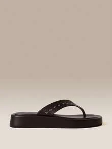 HighSole Rivet Decoration Thick-Soled Pinch Sandals Loose Leisure And Comfort Seaside Vacation Street Shot - Coffee Brown - View 2
