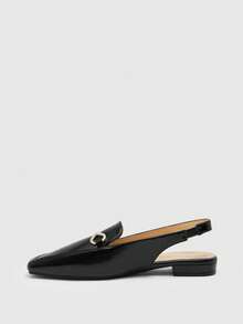 CUCCOO BIZCHIC Women's New Square Toe Black Mule Flat Shoes, Commuter Casual Wear Fall Shoes - Black - View 3
