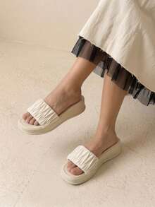 HighSole Loose Cake Thick-Soled Slippers Women Wear New Korean Online Celebrity Explosions Popular Soft Bottom Sandals. Summer Shoes - Apricot - View 3