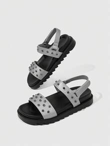 HighSole Casual Fashion Versatile Simple Comfy Open Toe Flat Sandals For Women - Dark Grey - View 10