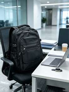 Simple Solid Color Casual Backpack, Large Capacity With Multiple Compartments For Laptop, Adjustable Shoulder Strap, Modern Stylish Backpack, School Bag With Luggage Belt, Zipper Closure, Unisex Casual Travel Bag, Suitable For Daily And Outdoor Use - A - View 4
