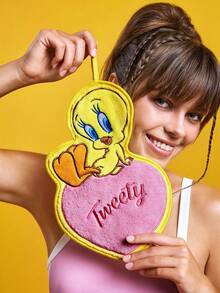 LOONEY TUNES X SHEIN 1pc Fashionable Soft Cartoon Heart Embroidered Plush Hand Towel, For Home Bathroom Summer - Multicolor - View 1
